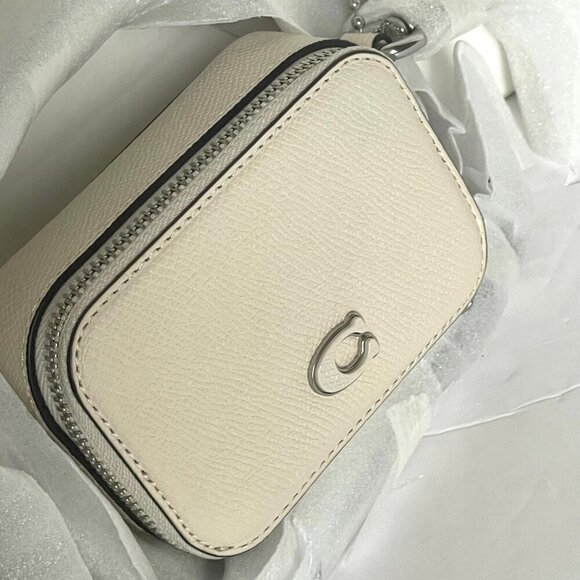 Coach Mini Crossbody Pouch White Crossgrain Leather CP271 Cards Earbuds Case - Picture 7 of 7
